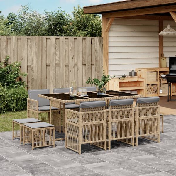 vidaXL Ensemble &agrave; manger de jardin et coussins 11 pcs m&eacute;lange beige