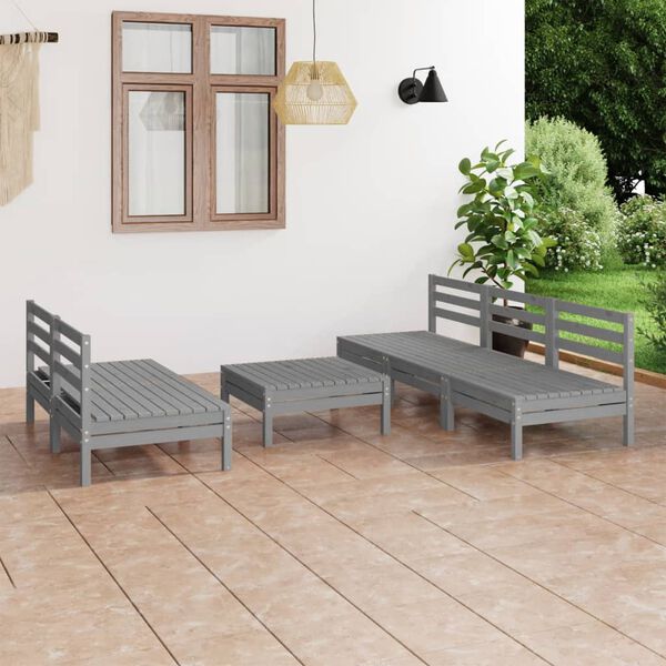 vidaXL Salon de jardin 6 pcs Gris Bois de pin massif