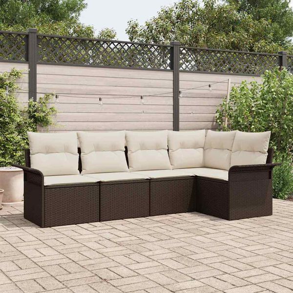 vidaXL Ensemble de canap&eacute; de jardin 5 pcs Marron polyrotin