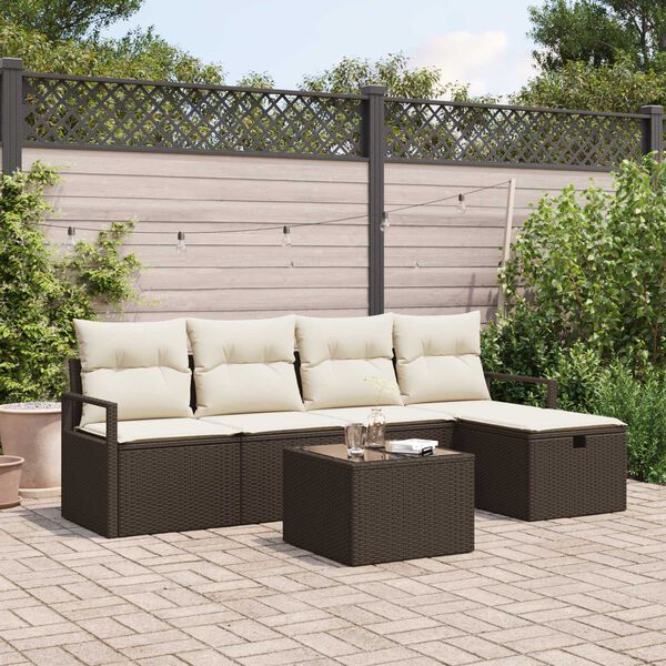 vidaXL Ensemble de canapé de jardin 6 pcs Marron Poly rotin