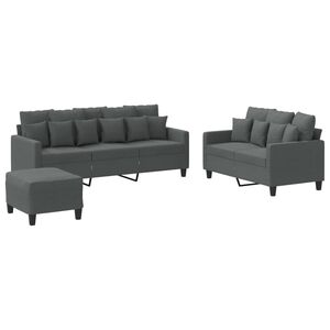 vidaXL Ensemble de canap&eacute;s 3 pcs avec coussins Gris fonc&eacute; Tissu
