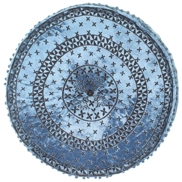 vidaXL Pouf rond avec broderie Velours 60x25 cm Bleu