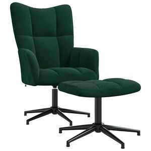 vidaXL Chaise de relaxation avec tabouret Vert fonc&eacute; Velours