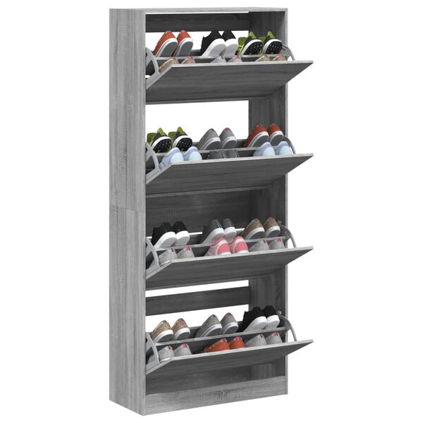 vidaXL Armoire &agrave; chaussures 4 tiroirs rabattables sonoma gris
