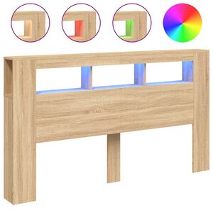 vidaXL T&ecirc;te de lit &agrave; LED ch&ecirc;ne sonoma 180x18,5x103,5cm bois ing&eacute;nierie