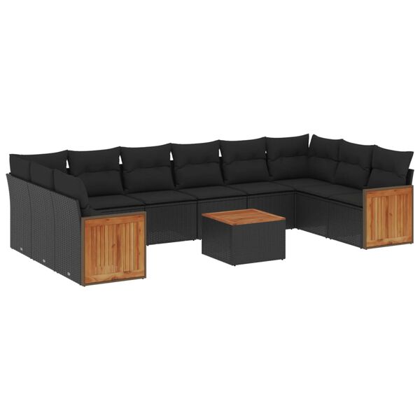 vidaXL Salon de jardin 11 pcs avec coussins noir r&eacute;sine tress&eacute;e