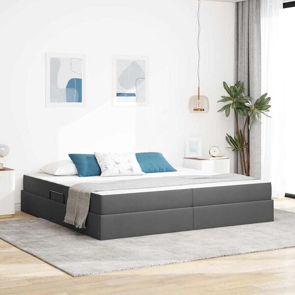 vidaXL Lit avec rangement et matelas Gris fonc&eacute; 200 x 200 cm Polyester