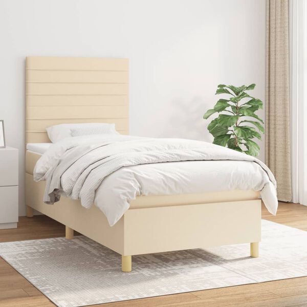 vidaXL Sommier &agrave; lattes de lit et matelas Cr&egrave;me 90x190 cm Tissu