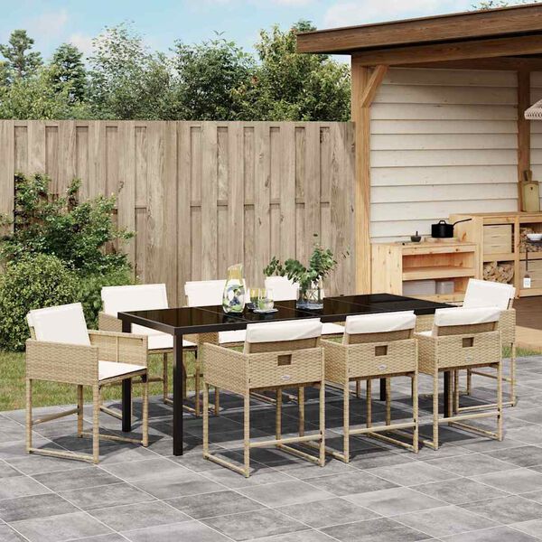 vidaXL Ensemble de salle &agrave; manger pour jardin 9 pcs Beige polyrotin