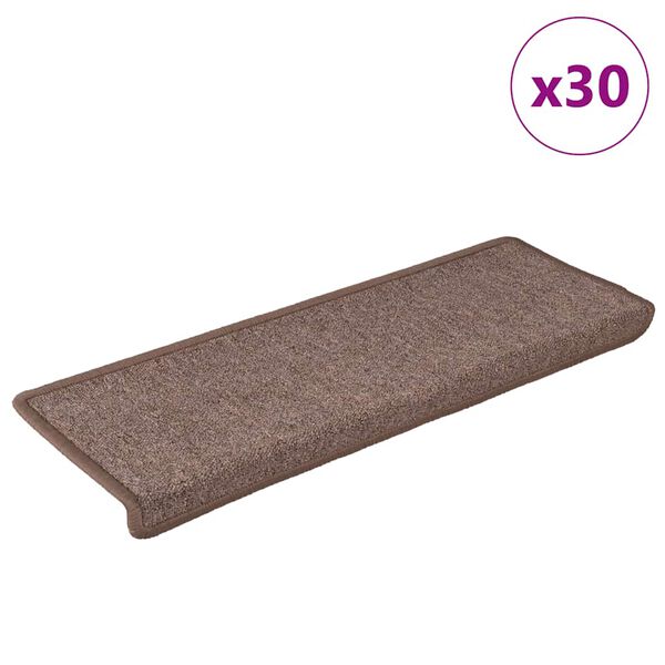 vidaXL Tapis d'escalier 30 pi&egrave;ces 65 x 21 x 4 cm Marron Bord rectangulaire