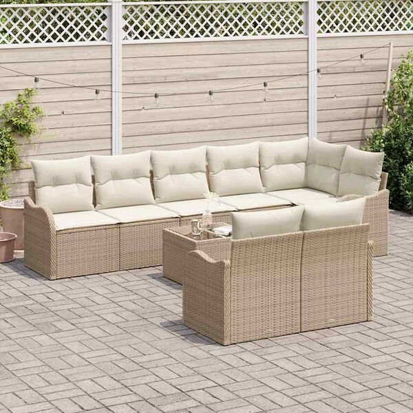 vidaXL Ensemble de canapé de jardin 9 pcs Beige polyrotin