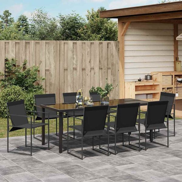 vidaXL Ensemble de salle &agrave; manger pour jardin 9 pcs Noir
