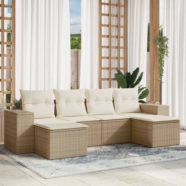 vidaXL Salon de jardin avec coussins 6 pcs beige r&eacute;sine tress&eacute;e