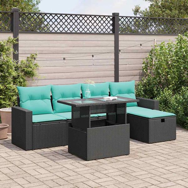 vidaXL Salon de jardin avec coussins 6 pcs gris r&eacute;sine tress&eacute;e acacia