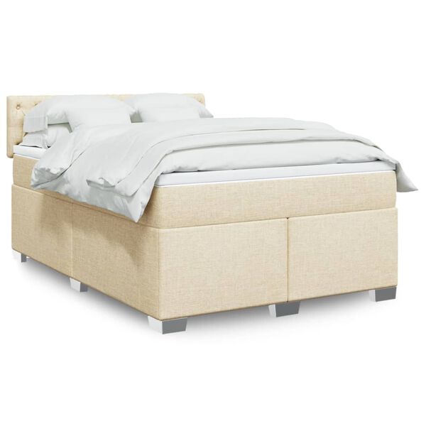 vidaXL Sommier &agrave; lattes de lit avec matelas Cr&egrave;me 140x200 cm Tissu