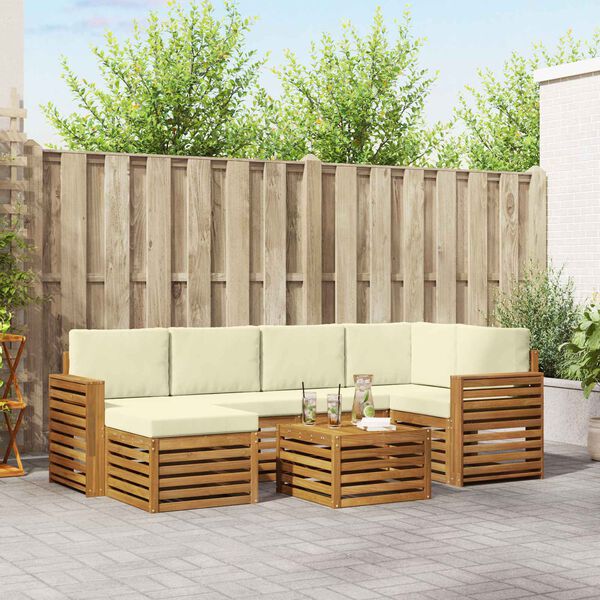 vidaXL Ensemble de canap&eacute; d'angle avec coussin 7 pcs Naturel et Cr&egrave;me