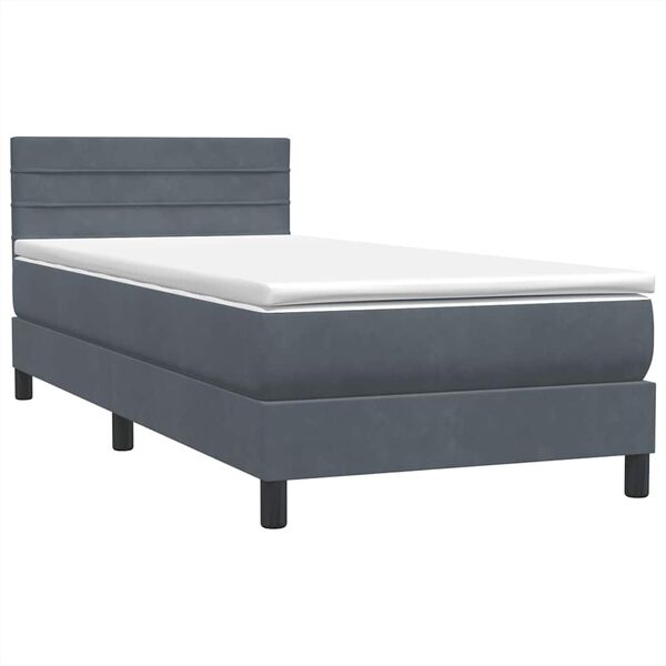 vidaXL Sommier &agrave; lattes de lit et matelas gris fonc&eacute; 90x220 cm velours