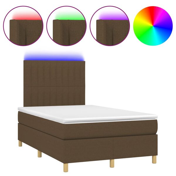 vidaXL Sommier &agrave; lattes de lit matelas et LED Marron fonc&eacute; 120x200 cm