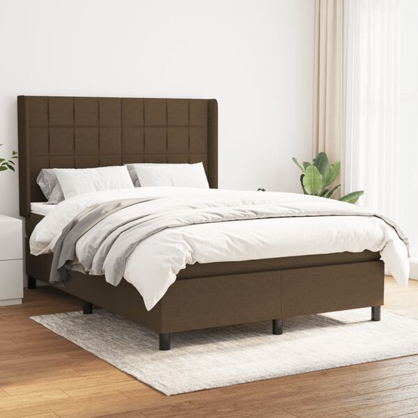 vidaXL Sommier &agrave; lattes de lit avec matelas Marron fonc&eacute; 140x190 cm