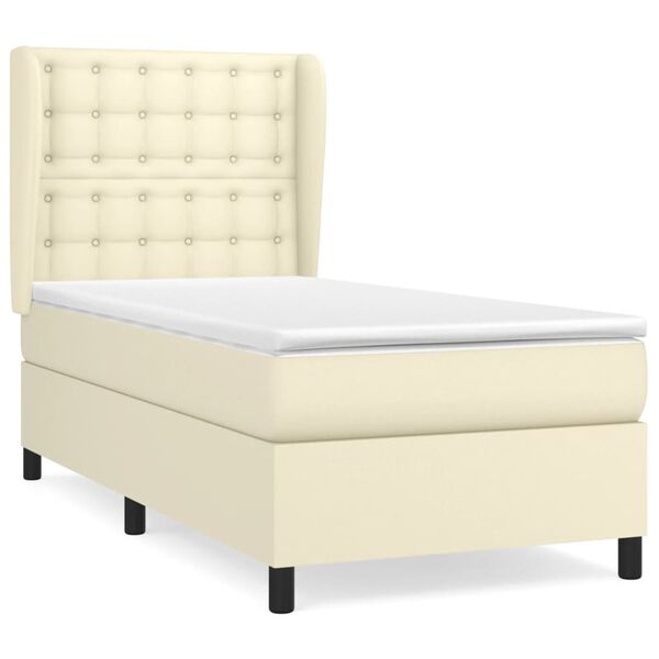 vidaXL Sommier &agrave; lattes de lit avec matelas Cr&egrave;me 100x200cm Similicuir