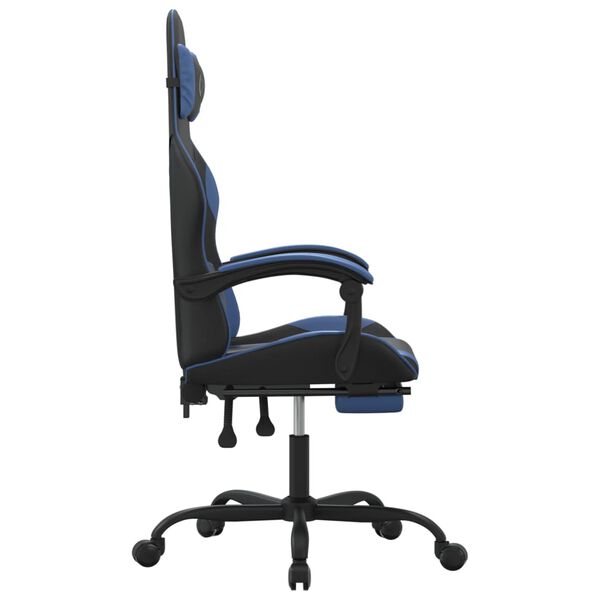 vidaXL Chaise de jeu avec repose-pied Noir et bleu Similicuir
