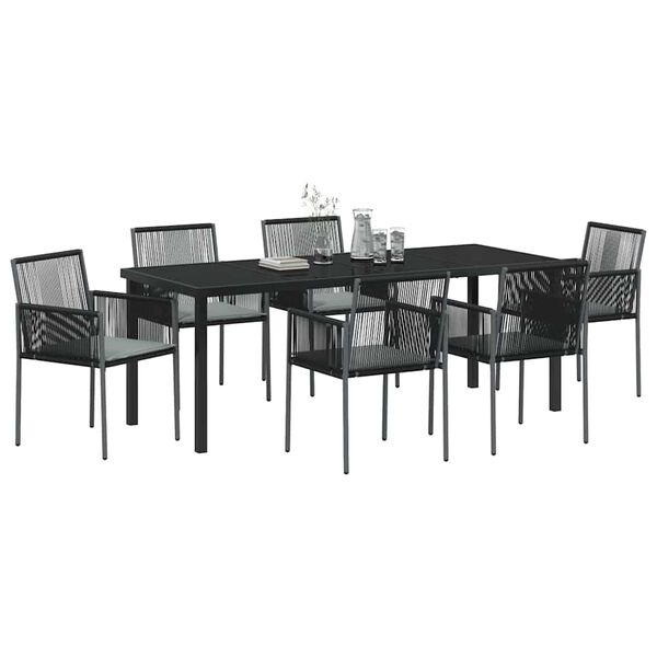 vidaXL Ensemble de salle &agrave; manger pour jardin 7 pcs Noir Rotin PE