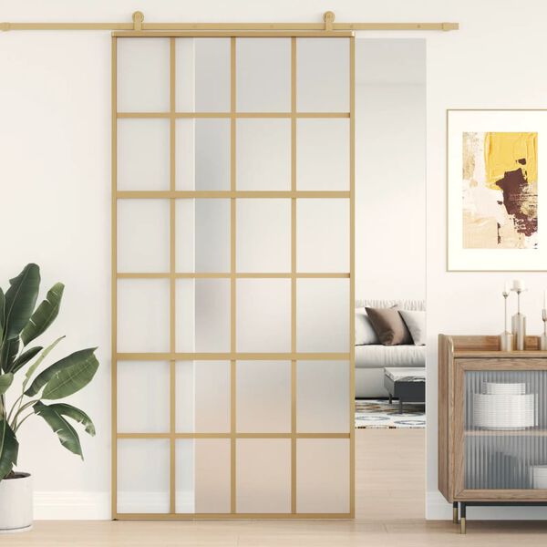 vidaXL Porte coulissante dor&eacute; 102,5x205 cm verre ESG d&eacute;poli aluminium