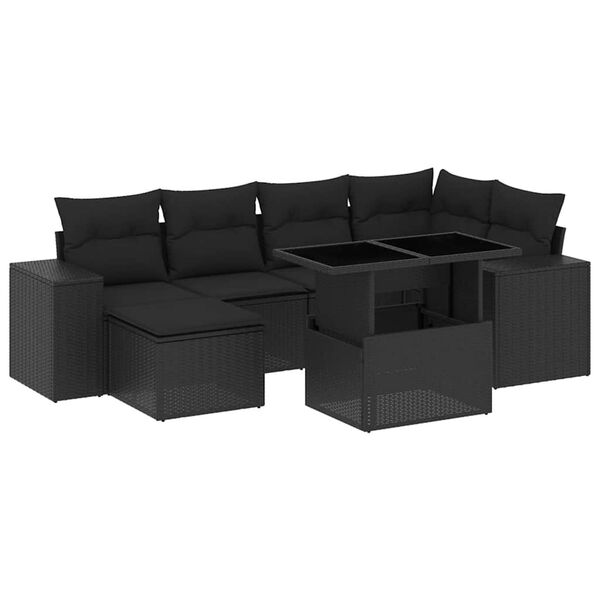 vidaXL Salon de jardin 7 pcs avec coussins noir r&eacute;sine tress&eacute;e