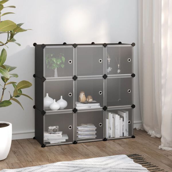 vidaXL Cubes de rangement 9 pcs avec portes noir PP