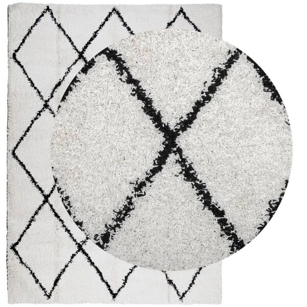 vidaXL Tapis shaggy &agrave; poils longs moderne cr&egrave;me et noir 200x280 cm
