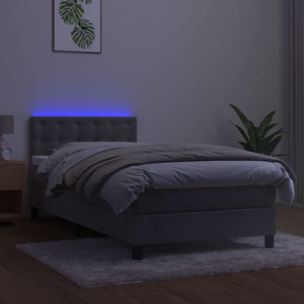 vidaXL Sommier &agrave; lattes de lit avec matelas et LED Gris clair 90x190cm