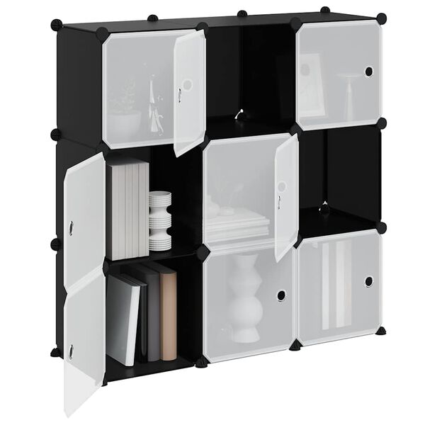 vidaXL Cubes de rangement 9 pcs avec portes noir PP