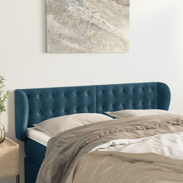 vidaXL T&ecirc;te de lit avec oreilles Bleu fonc&eacute; 147x23x78/88 cm Velours