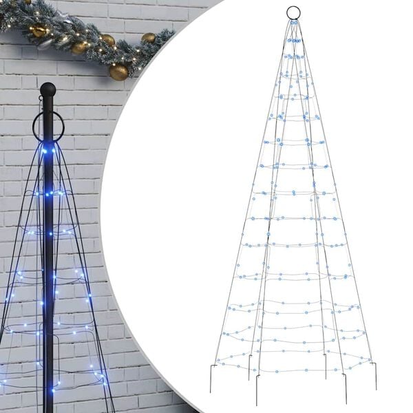 vidaXL Sapin de No&euml;l &agrave; LED sur m&acirc;t de drapeau 200 LED bleu 180 cm