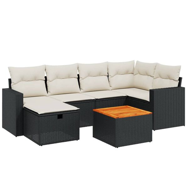 vidaXL Salon de jardin 7 pcs avec coussins noir r&eacute;sine tress&eacute;e