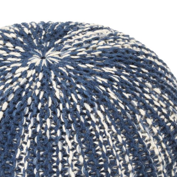 vidaXL Pouf tricot&eacute; &agrave; la main Bleu et blanc 50 x 35 cm Laine