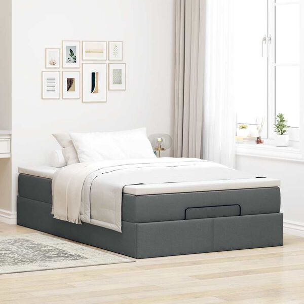 vidaXL Cadre de lit ottoman avec matelas gris foncé 120x190 cm tissu