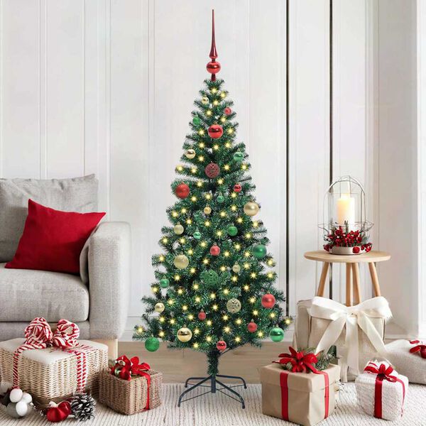 vidaXL Sapin de No&euml;l artificiel pr&eacute;-&eacute;clair&eacute; Vert 150 cm PVC et m&eacute;tal