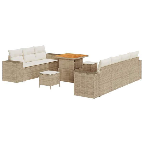 vidaXL Ensemble de canapé de jardin 10 pcs Beige et crème Poly Rattan