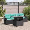 vidaXL Salon de jardin avec coussins 5pcs noir r&eacute;sine tress&eacute;e acacia