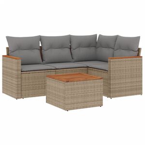 vidaXL Salon de jardin avec coussins 5pcs m&eacute;lange beige r&eacute;sine tress&eacute;e