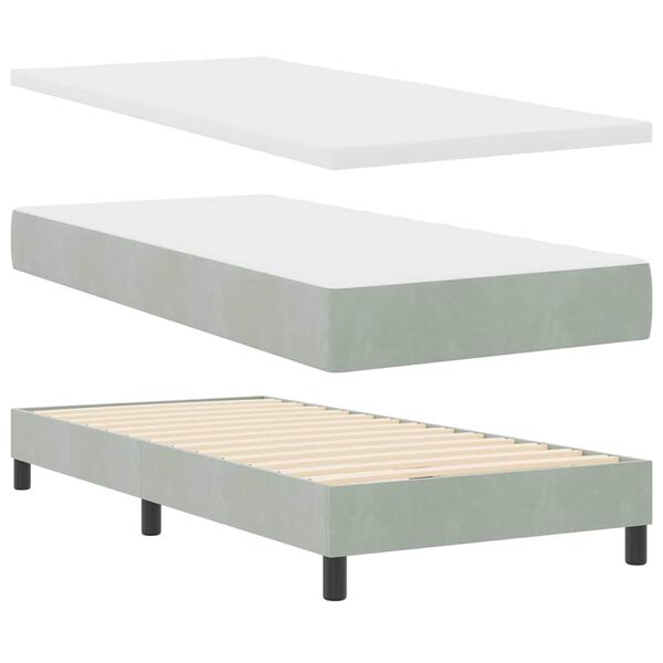 vidaXL Lit &agrave; ressorts avec matelas Gris clair 200 x 90 cm Polyester