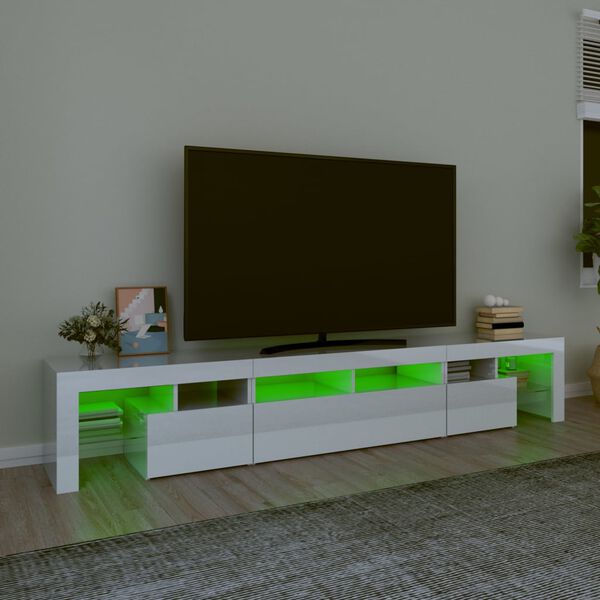 vidaXL Meuble TV avec lumi&egrave;res LED Blanc brillant 230x36,5x40 cm