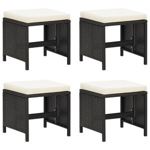 vidaXL Tabourets de jardin lot de 4 avec coussins R&eacute;sine tress&eacute;e Noir