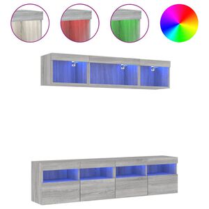 vidaXL Unit&eacute;s murales TV avec LED 5 pcs gris sonoma bois d'ing&eacute;nierie