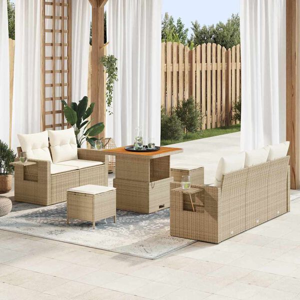 vidaXL Ensemble de canap&eacute; de jardin avec coussin 8 pcs Beige polyrotin