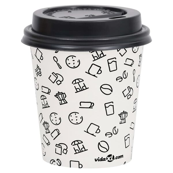vidaXL Tasses &agrave; caf&eacute; en papier et couvercles 200 ml 100 pcs Blanc/noir