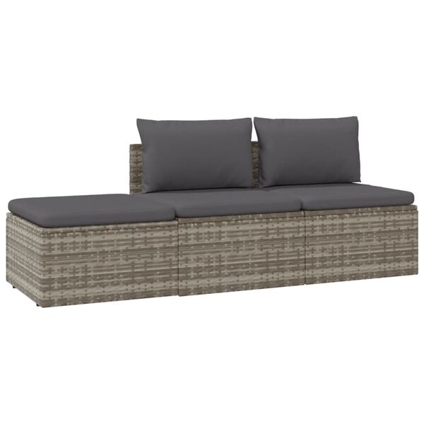 vidaXL Salon de jardin 3 pcs avec coussins Gris R&eacute;sine tress&eacute;e