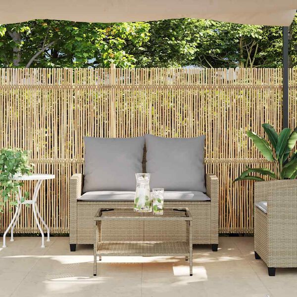 vidaXL Canapé de jardin 2places coussins et table beige résine tressée