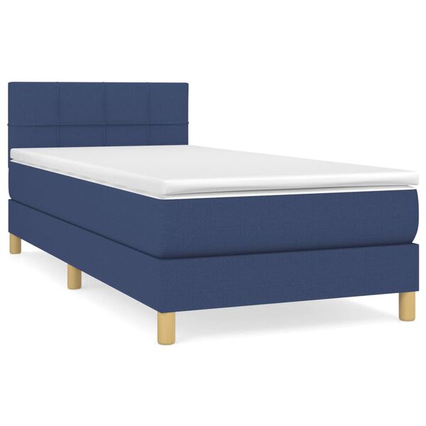 vidaXL Sommier &agrave; lattes de lit avec matelas Bleu 100x200 cm Tissu